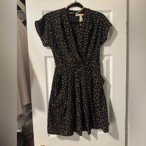 Little Mistress Black Dress with caramel brown Dots, dress with pockets